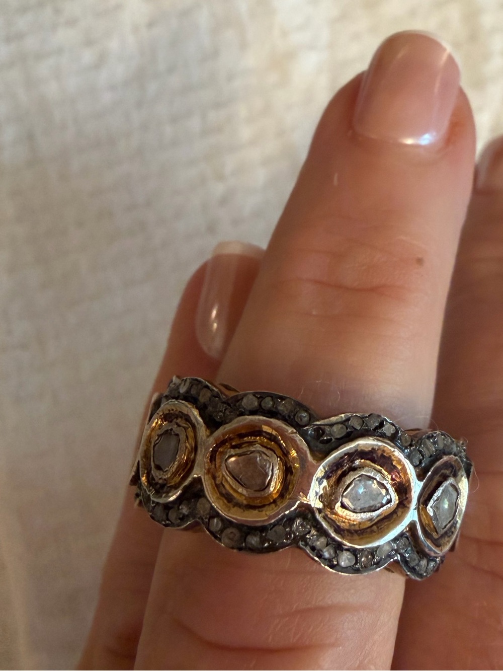 Handcrafted rose cut polki diamond band size 8-1/2 brand new Ring
